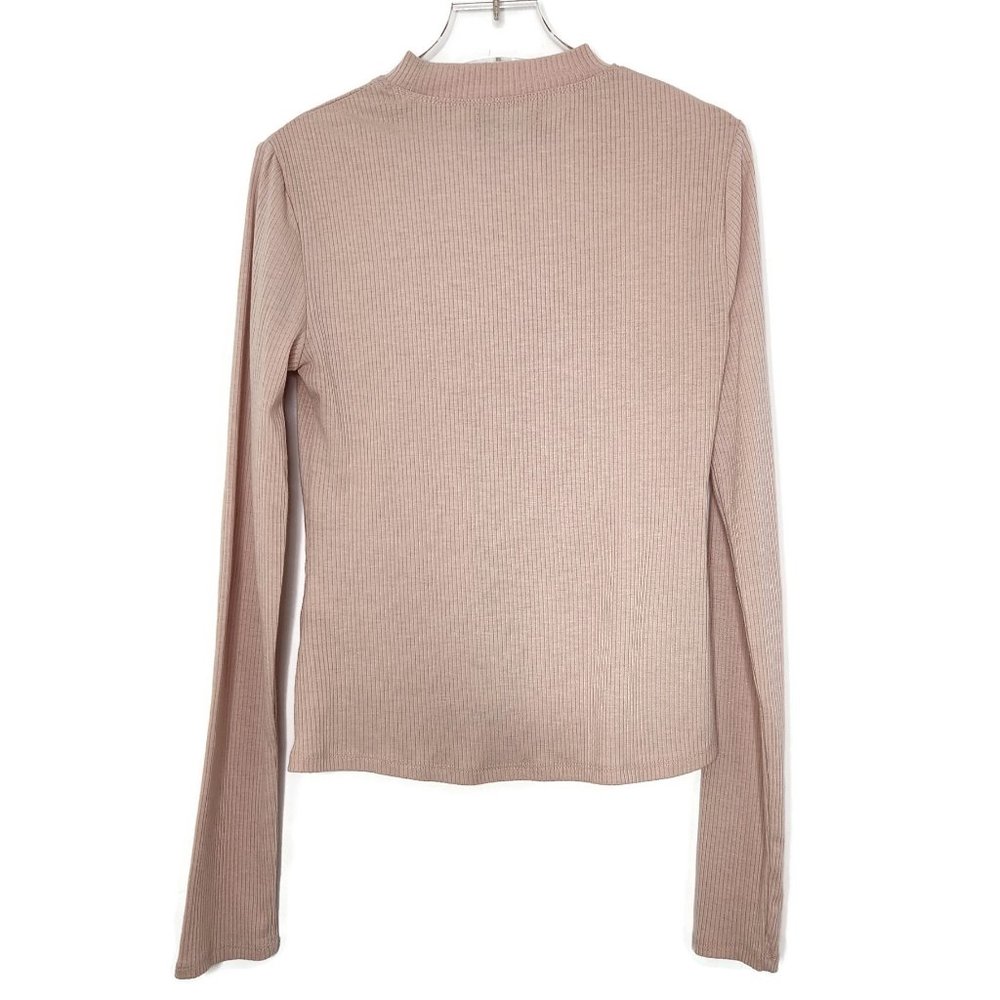 Wonderly Mock Neck Top Small Soft Pink Ribbed Twist Front Long Sleeve - Picture 5 of 8
